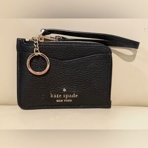 EUC kate spade Black Pebbled Leather Wristlet Card Holder with Gold Hardware